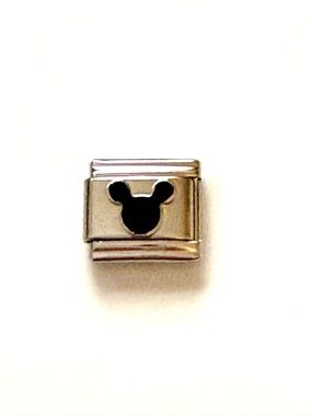 Stainless Steel Italian Charm Link with Mickey Head Cutout Disney